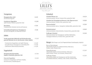 Lillis Speisekarte - erste Seite